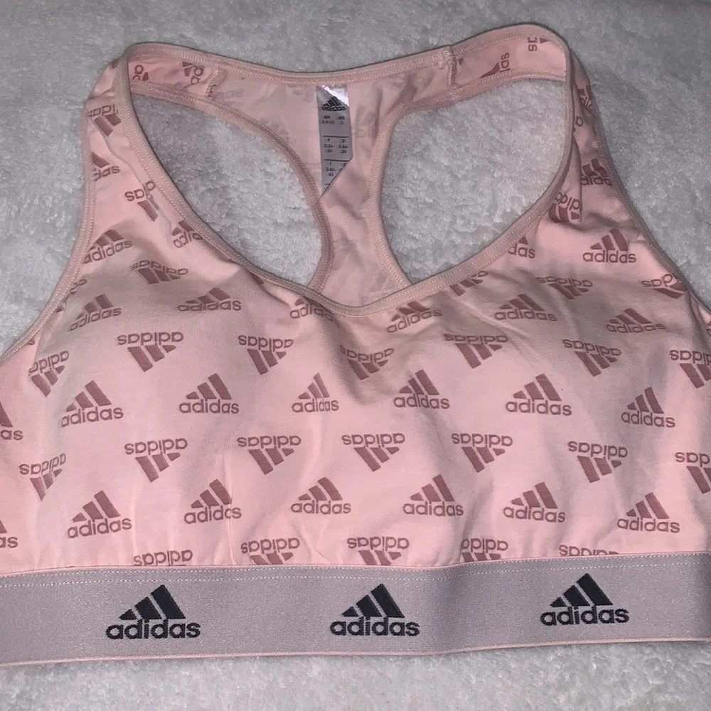 S Adidas Banded Baby Pink Sports Bra With All Over Logo